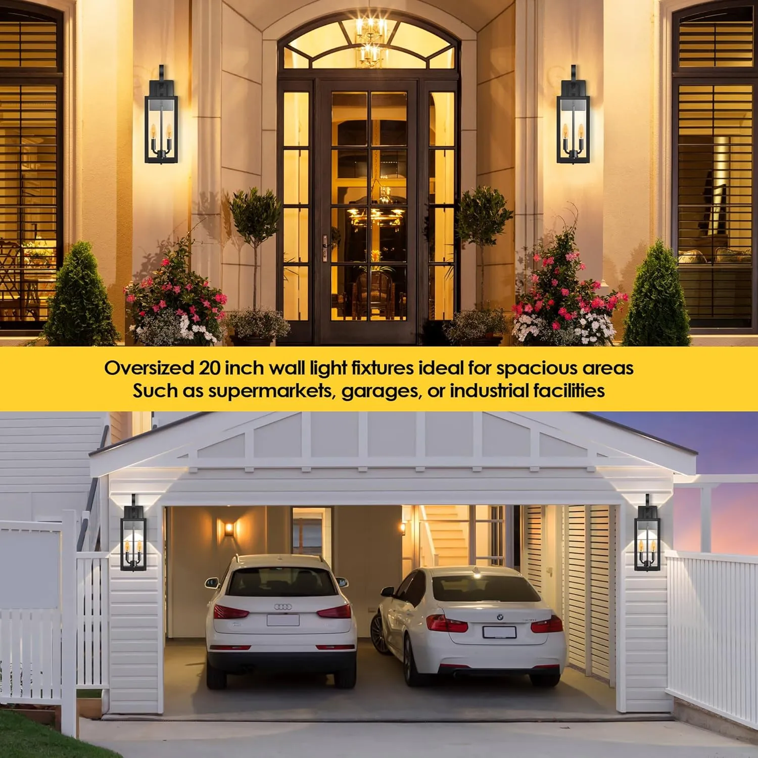 LC-WGL-20IN B06164P 20'' Large Outdoor Wall Light Fixtures with Closed Bottom, 2-Pack Waterproof Porch Lights Outdoor, Anti Rust Modern Sconce Lights with E12 Socket, for Big House Garage Supermarket Factory - Image 9