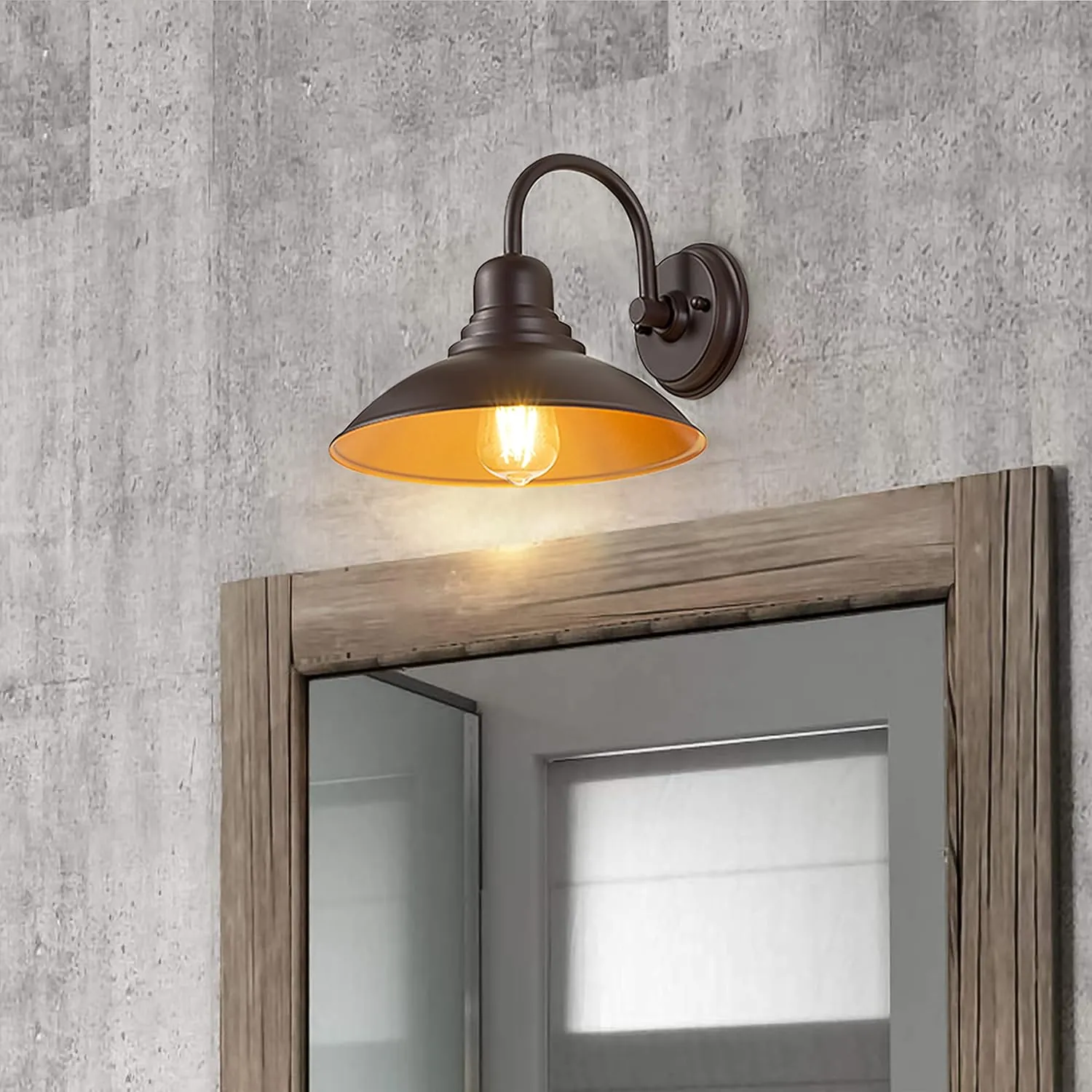 W00027 B10018P Oil Rubbed Bronze Bathroom Vanity Light, Gooseneck Outdoor Barn Light with E26 Based Socket, Waterproof Round Outside Lights for House Garage Bathroom - Image 3