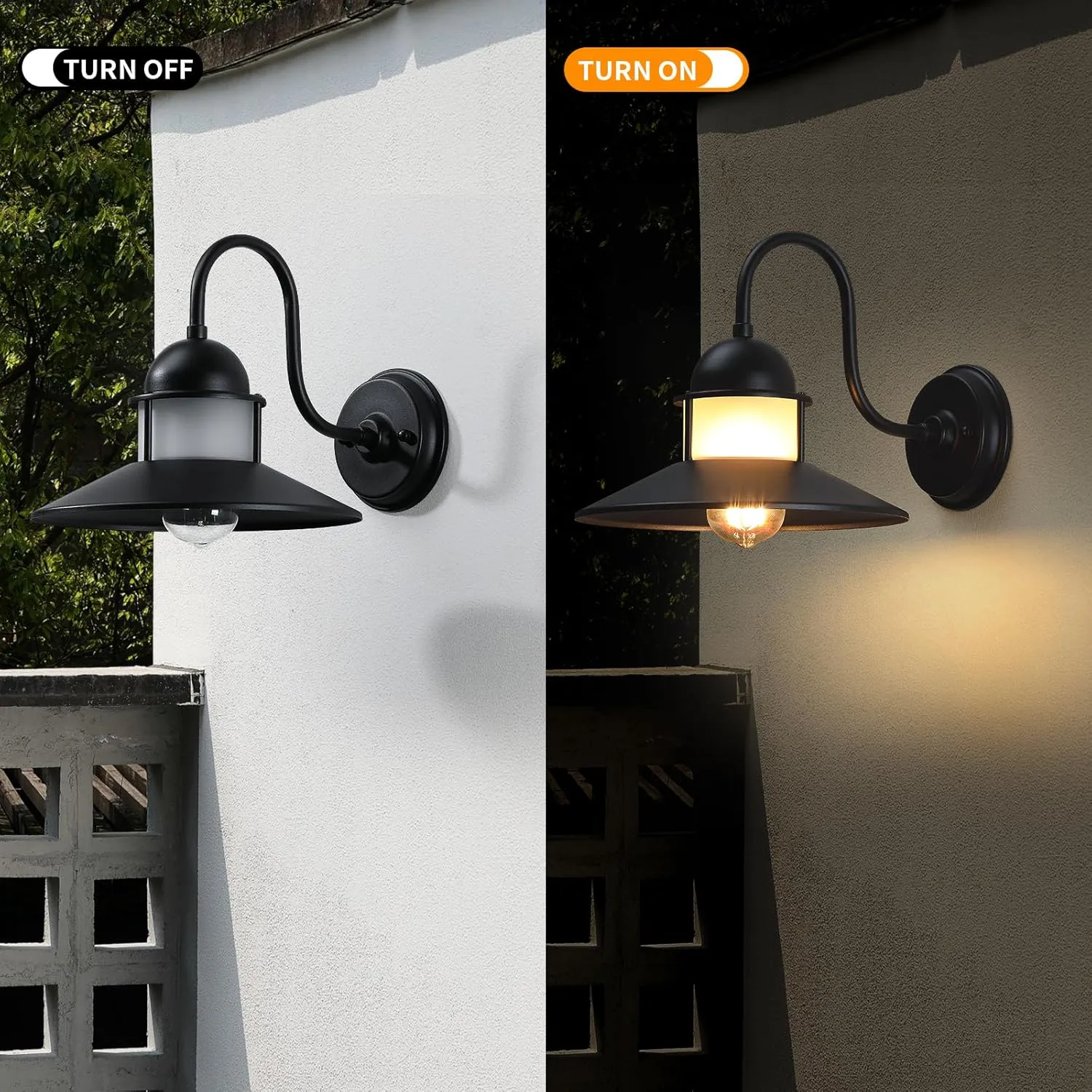 BD063-1 B10021PB Gooseneck Outdoor Light Fixtures 2-Pack, 10 inch Black Exterior Wall Sconce, Farmhouse Barn Lighting for Porch, Industrial Garage Entryway Patio, Waterproof Rustic Metal - Image 4