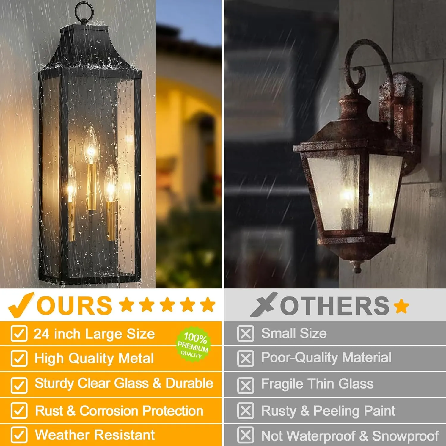 0926-BIG-2PUS B08057P 2-Pack 24" Large Outdoor Wall Lights,E12 Black Exterior Light Fixture Wall Mount, Farmhouse Porch Lights Outdoor Wall Lantern with Clear Glass, Waterproof Outside Sconce Lights for House Garage - Image 5