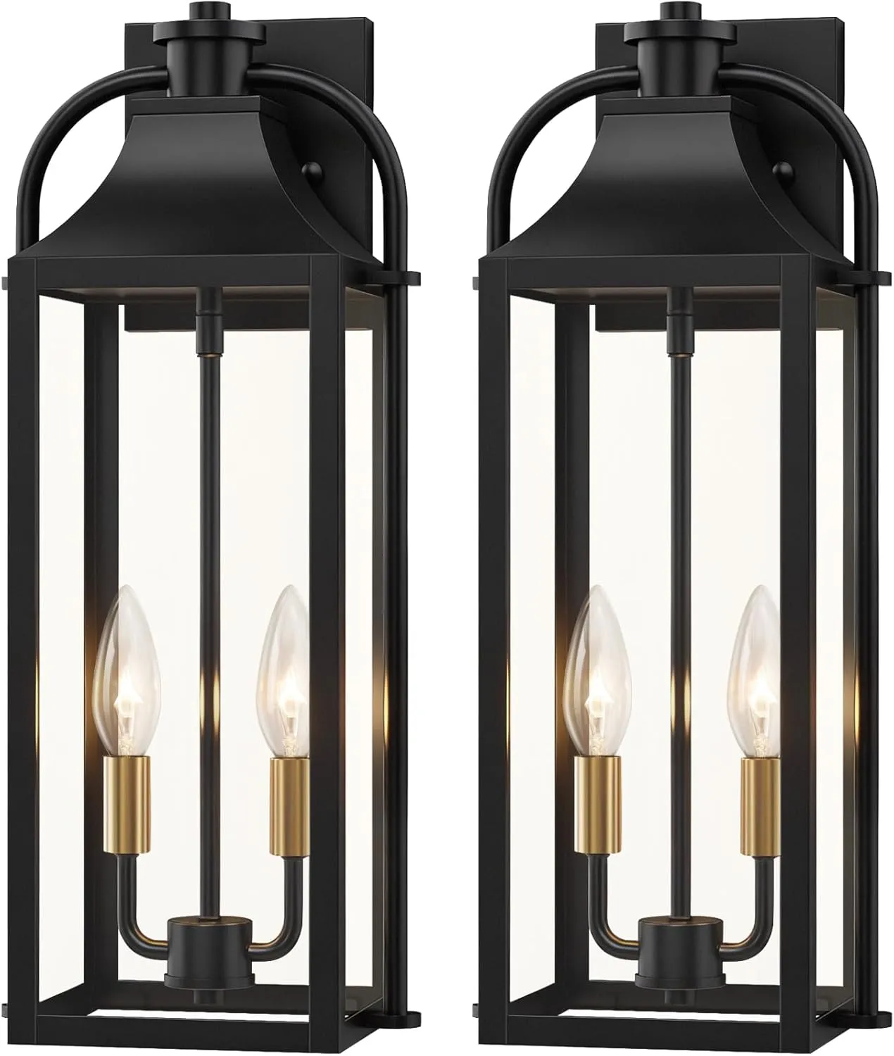 B06165P-M-2PUS B08053P 22" Large Outdoor Wall Lights, 2-Pack Black Porch Lights with Clear Glass, Waterproof Exterior Lighting Fixtures, E12 Socket Modern Farmhouse Wall Sconces Lantern for House Garage, Aluminum Frame - Image 8
