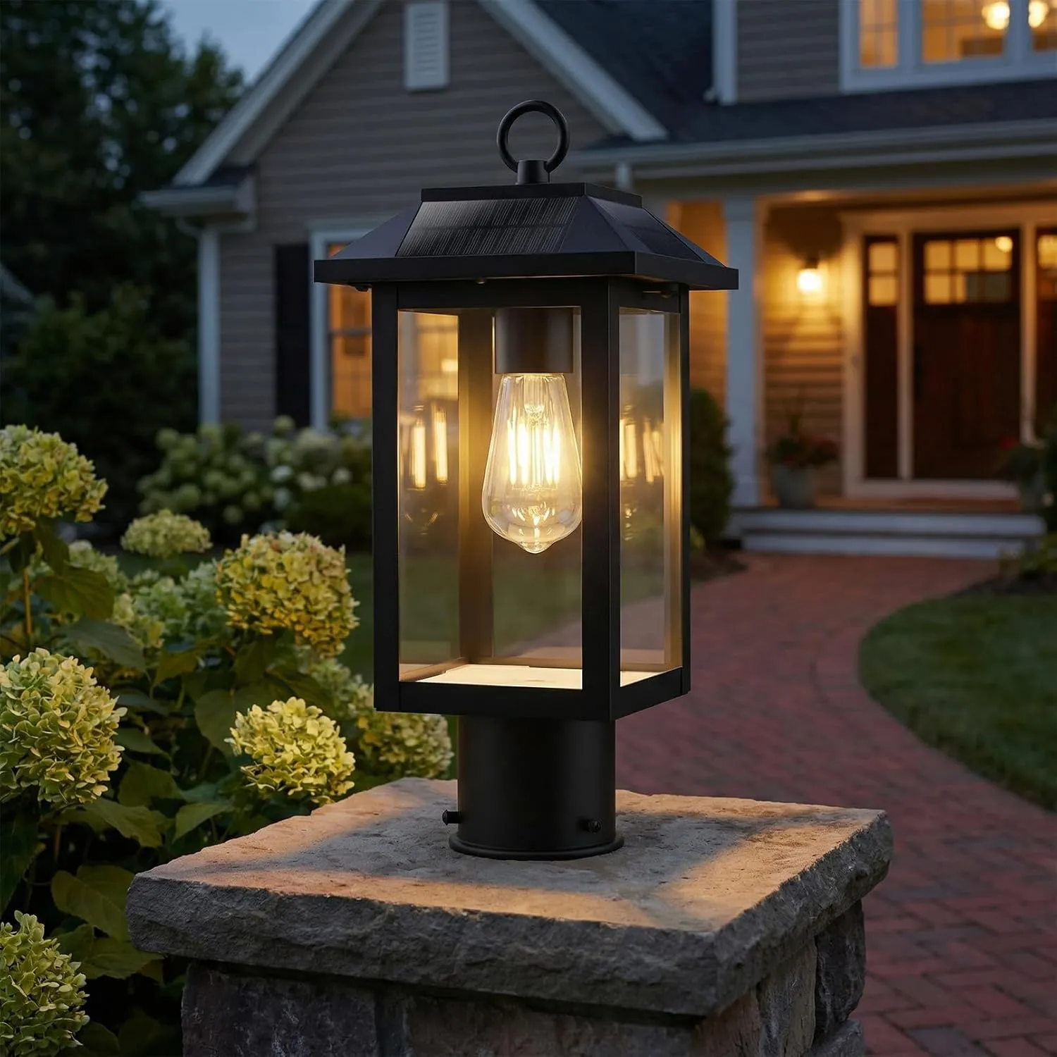 S0L-02-1P Z06162PT Solar Post Lights, Dusk to Dawn Solar Lamp Post Light with Pier Mount Base, 2700K Post Lights Outdoor Waterproof, Vintage Street Lights for Lawn Garden Yard Pole Pillar (E26 Bulbs Included) - Image 8