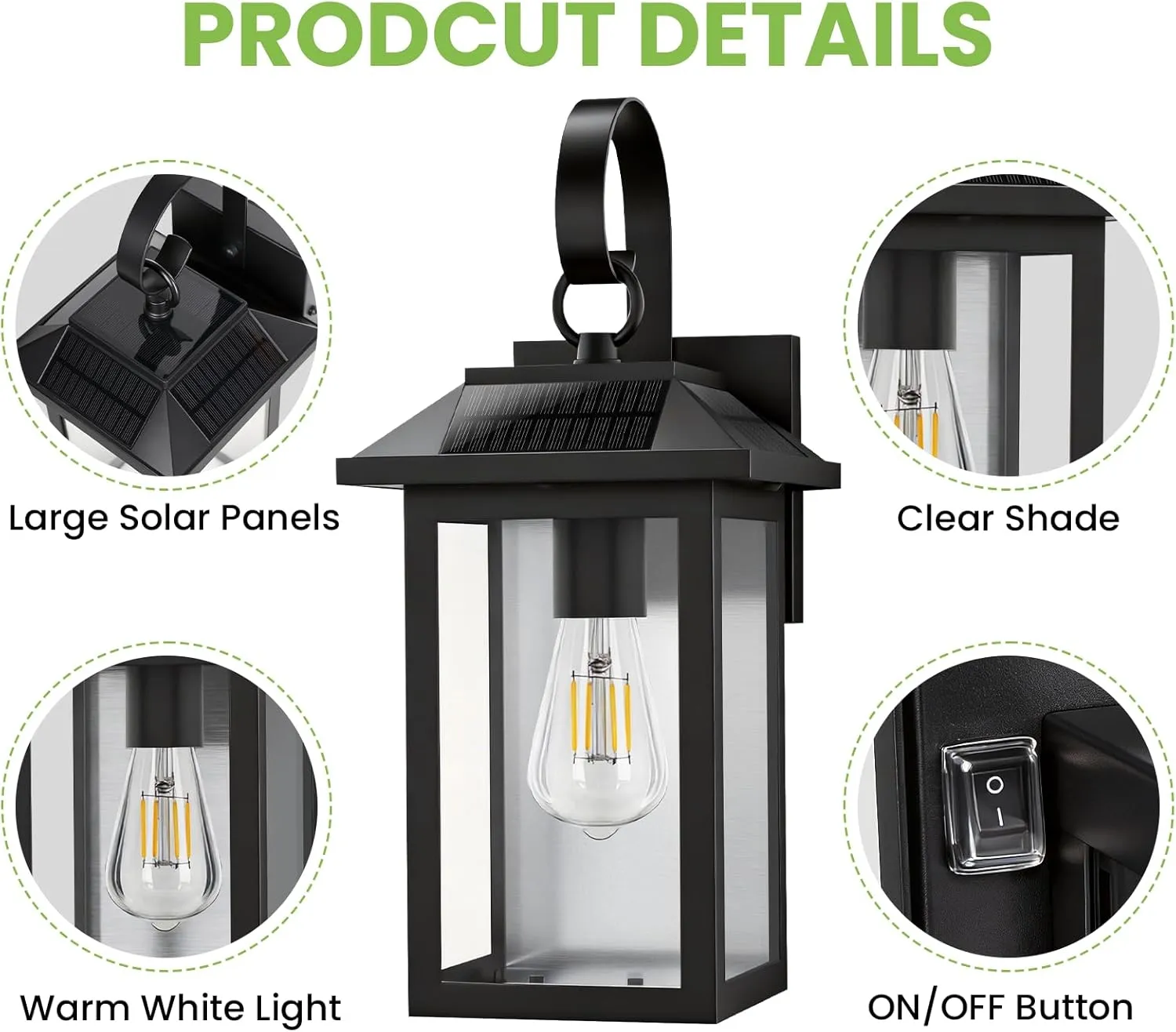 S0L-01-2P B06162PT 2 Pack Solar Outdoor Wall Lights, Dusk to Dawn Motion Sensor LED Sconce for Fence Front Door Waterproof, Exterior Porch Lamps Lanterns Wall Mount Patio Decorative, 2700K E26 Bulb Included - Image 5