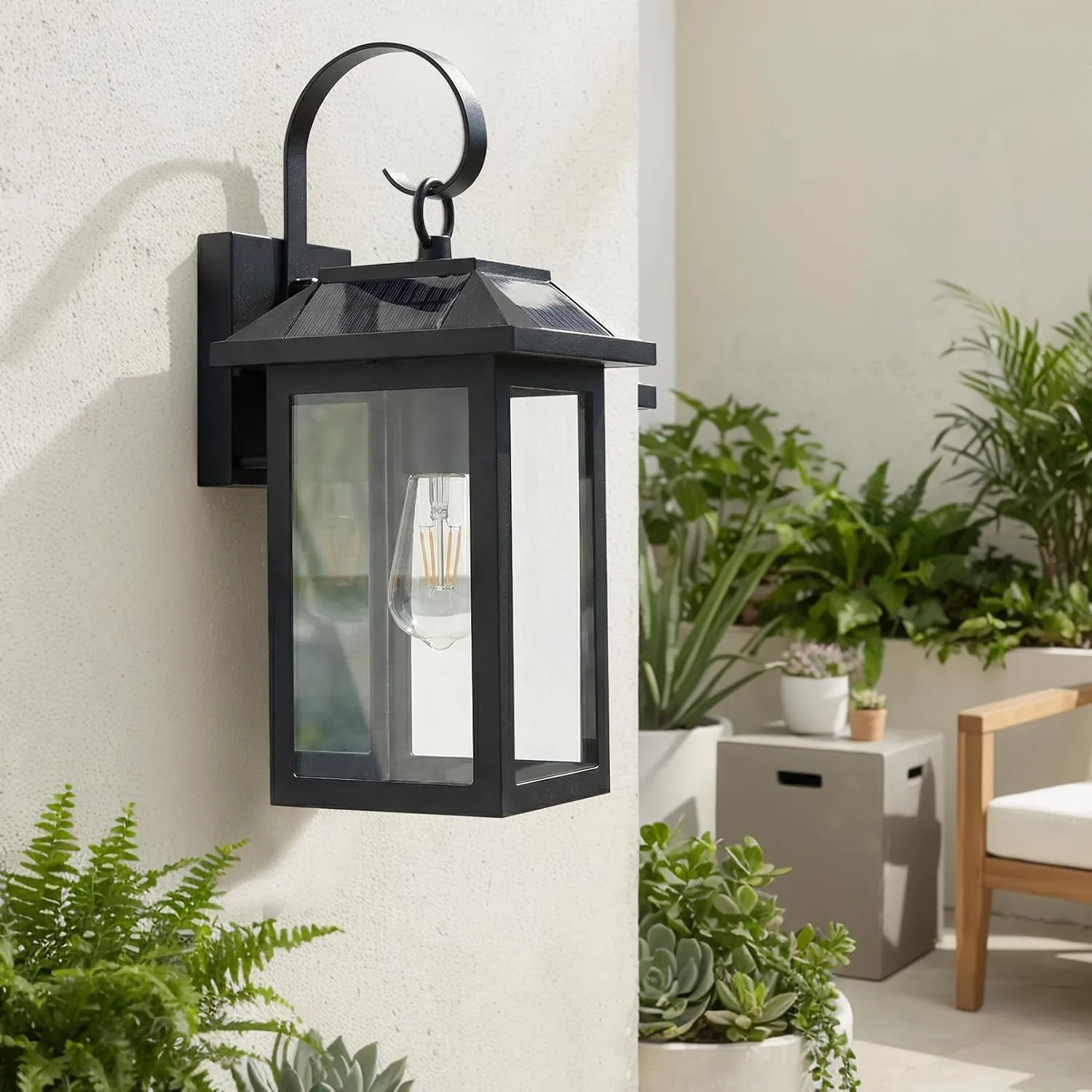 S0L-01-2P B06162PT 2 Pack Solar Outdoor Wall Lights, Dusk to Dawn Motion Sensor LED Sconce for Fence Front Door Waterproof, Exterior Porch Lamps Lanterns Wall Mount Patio Decorative, 2700K E26 Bulb Included - Image 2