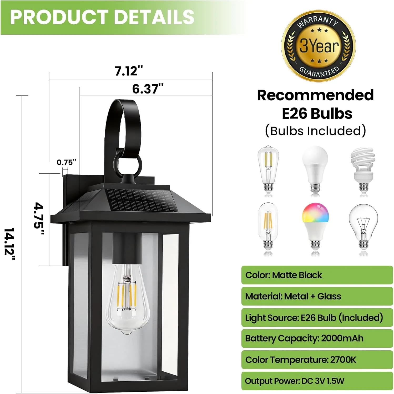S0L-01-2P B06162PT 2 Pack Solar Outdoor Wall Lights, Dusk to Dawn Motion Sensor LED Sconce for Fence Front Door Waterproof, Exterior Porch Lamps Lanterns Wall Mount Patio Decorative, 2700K E26 Bulb Included - Image 4