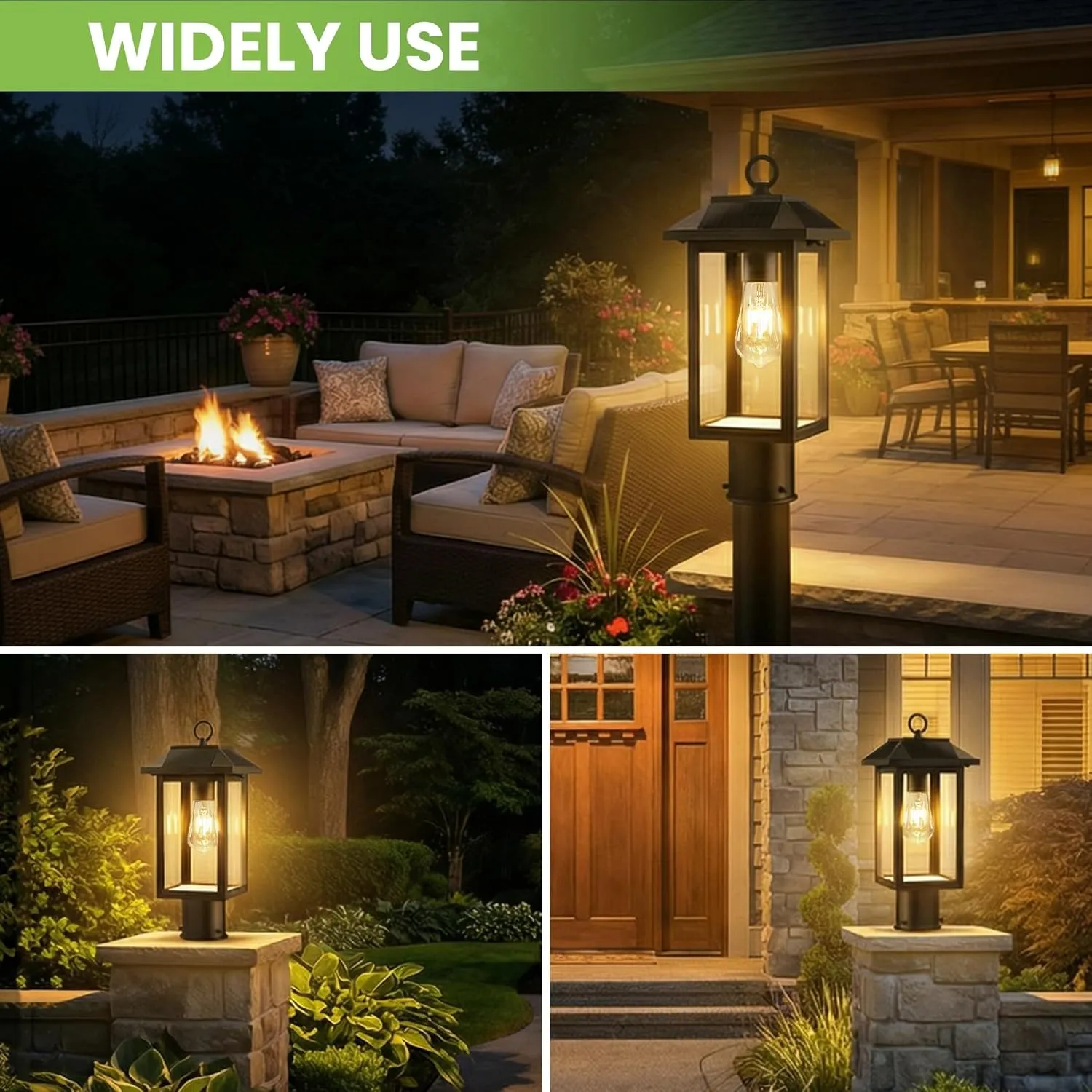 S0L-02-1P Z06162PT Solar Post Lights, Dusk to Dawn Solar Lamp Post Light with Pier Mount Base, 2700K Post Lights Outdoor Waterproof, Vintage Street Lights for Lawn Garden Yard Pole Pillar (E26 Bulbs Included) - Image 3