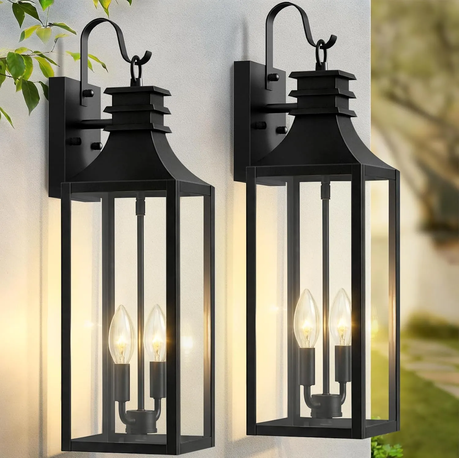 B0920-M-2P-BUS B06166P 22" Large Outdoor Wall Lights, 2-Pack Black Porch Lights with Clear Glass, Waterproof Exterior Lighting Fixtures, E12 Socket Modern Farmhouse Wall Sconces Lantern for House Garage, Aluminum Frame