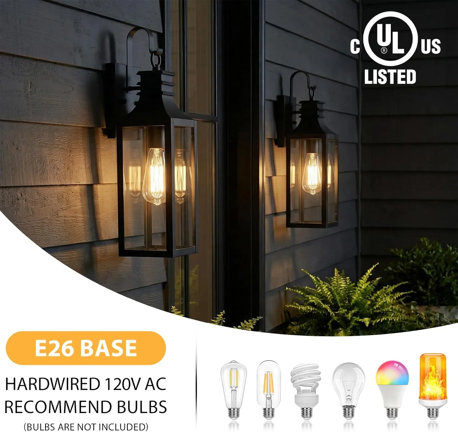 B0920-S-2P-BUS B05101P 18" Outdoor Wall Lights 2-Pack, Black Modern Exterior Sconces with Clear Glass, Waterproof Aluminum Porch Lighting Fixtures, E26 Medium Base Lantern for House Garage Patio Front Decor - Image 8