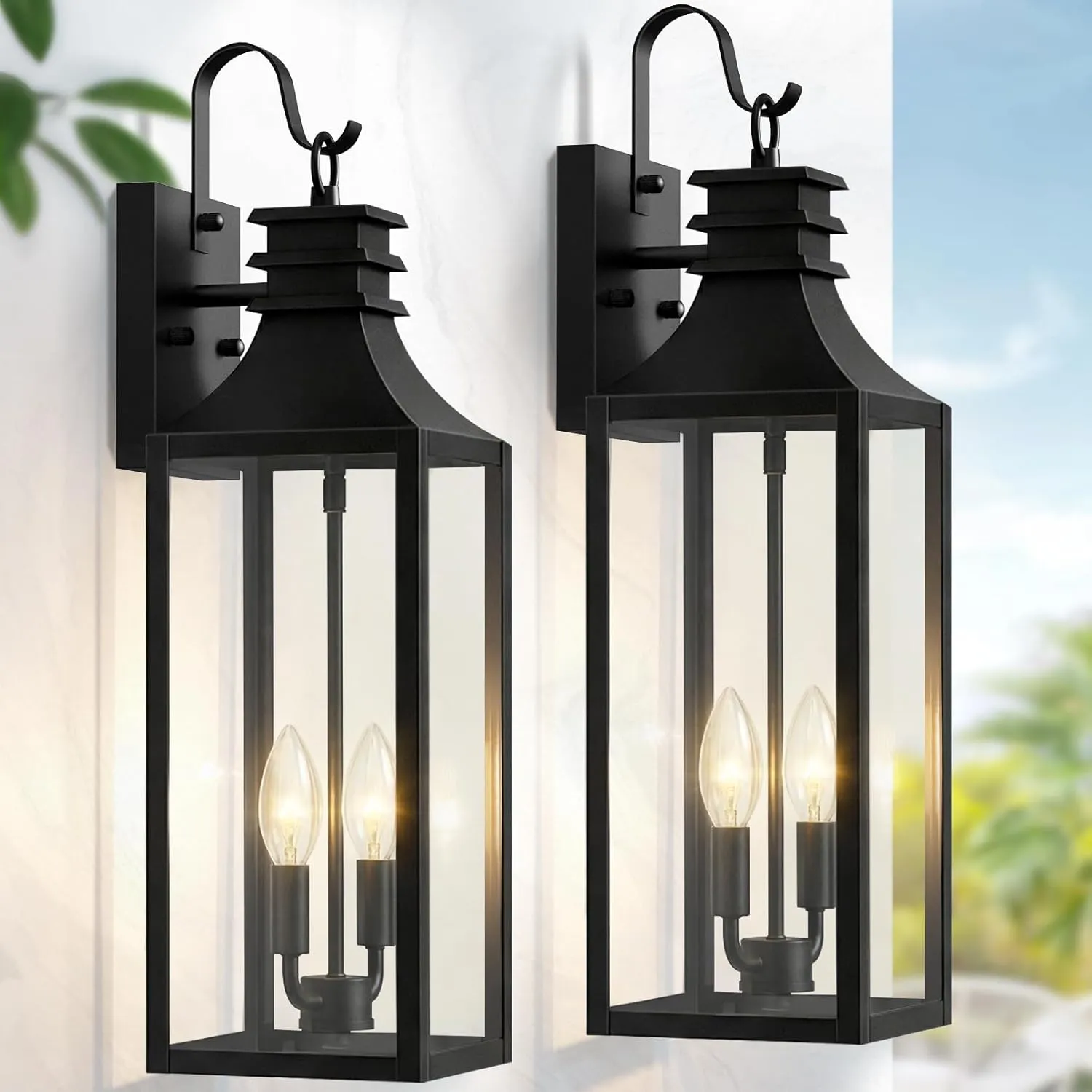 B0920-M-2P-BUS B06166P 22" Large Outdoor Wall Lights, 2-Pack Black Porch Lights with Clear Glass, Waterproof Exterior Lighting Fixtures, E12 Socket Modern Farmhouse Wall Sconces Lantern for House Garage, Aluminum Frame - Image 7