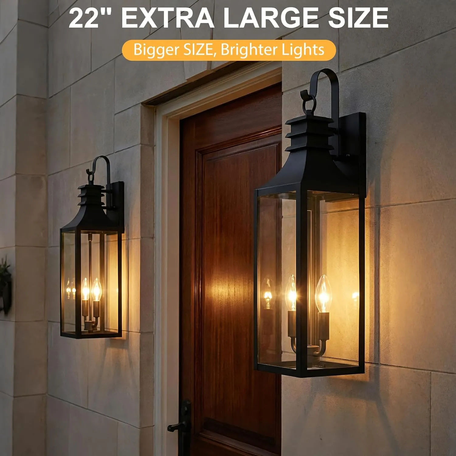 B0920-M-2P-BUS B06166P 22" Large Outdoor Wall Lights, 2-Pack Black Porch Lights with Clear Glass, Waterproof Exterior Lighting Fixtures, E12 Socket Modern Farmhouse Wall Sconces Lantern for House Garage, Aluminum Frame - Image 6