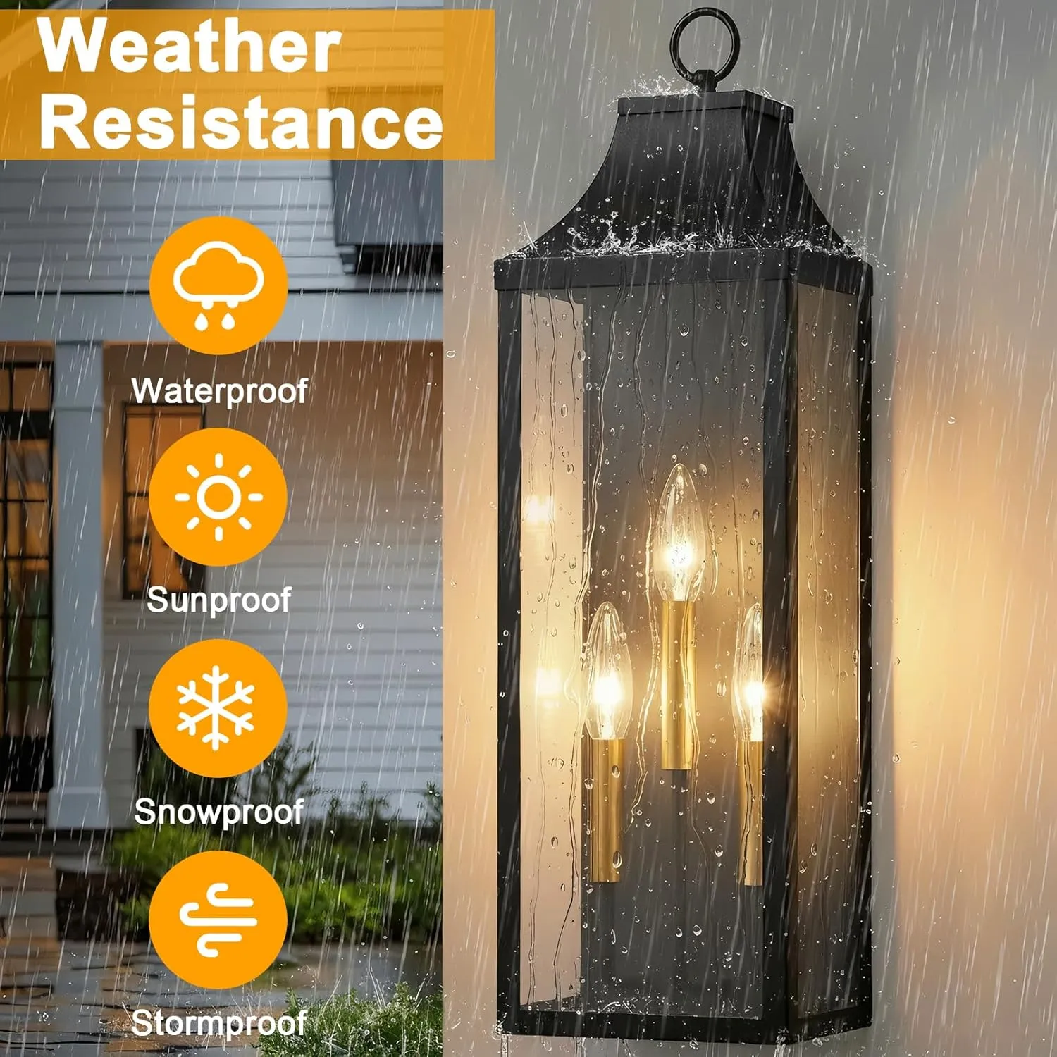 0926-BIG-2PUS B08057P 2-Pack 24" Large Outdoor Wall Lights,E12 Black Exterior Light Fixture Wall Mount, Farmhouse Porch Lights Outdoor Wall Lantern with Clear Glass, Waterproof Outside Sconce Lights for House Garage - Image 6