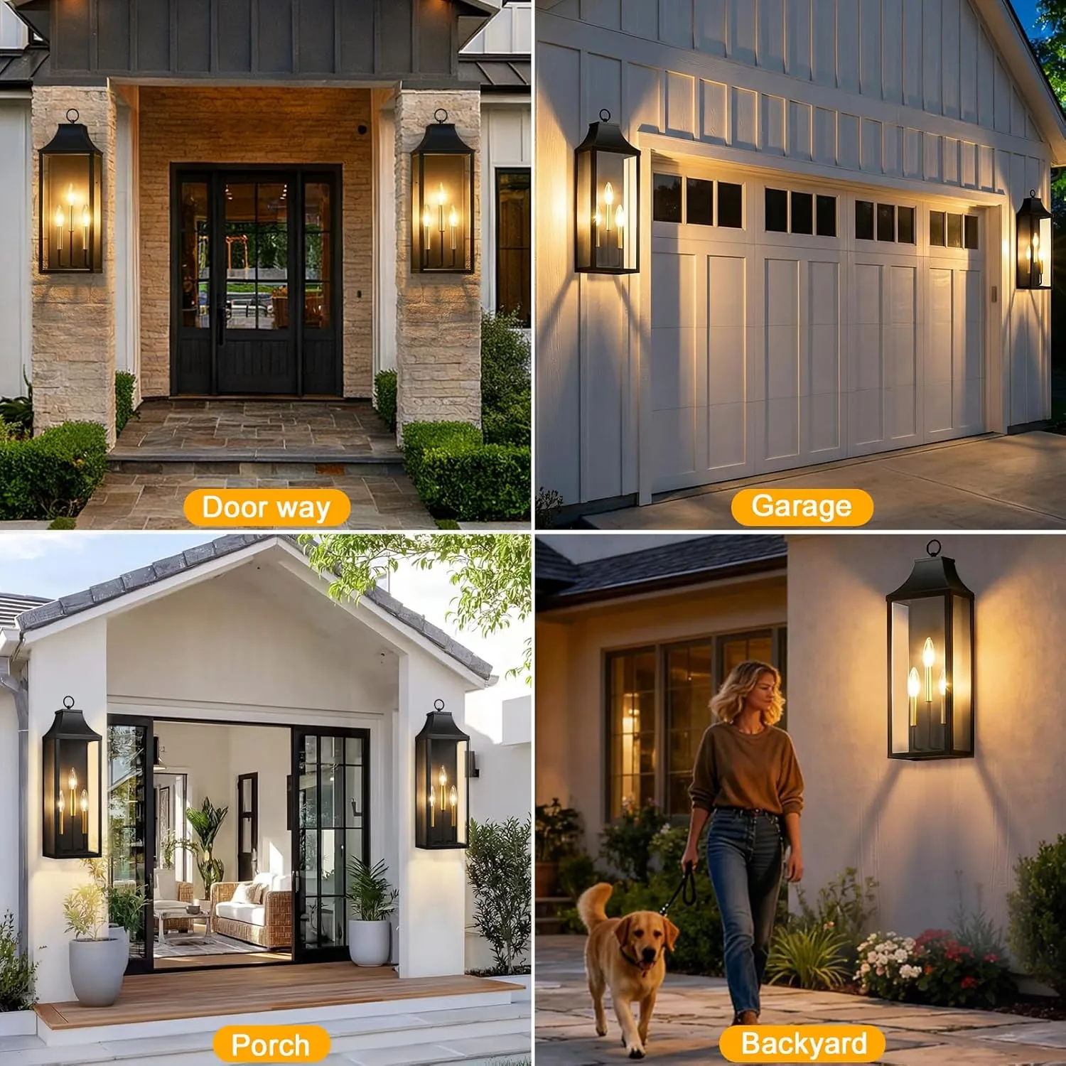 0926-BIG-2PUS B08057P 2-Pack 24" Large Outdoor Wall Lights,E12 Black Exterior Light Fixture Wall Mount, Farmhouse Porch Lights Outdoor Wall Lantern with Clear Glass, Waterproof Outside Sconce Lights for House Garage - Image 7