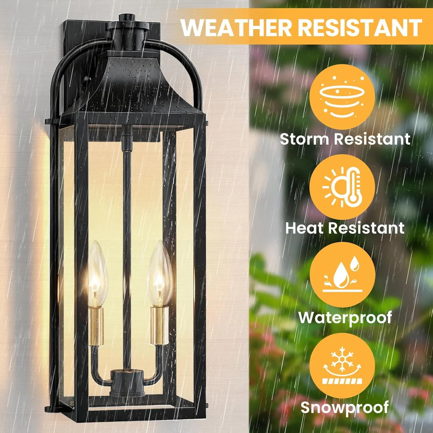 B06165P-M-2PUS B08053P 22" Large Outdoor Wall Lights, 2-Pack Black Porch Lights with Clear Glass, Waterproof Exterior Lighting Fixtures, E12 Socket Modern Farmhouse Wall Sconces Lantern for House Garage, Aluminum Frame - Image 5
