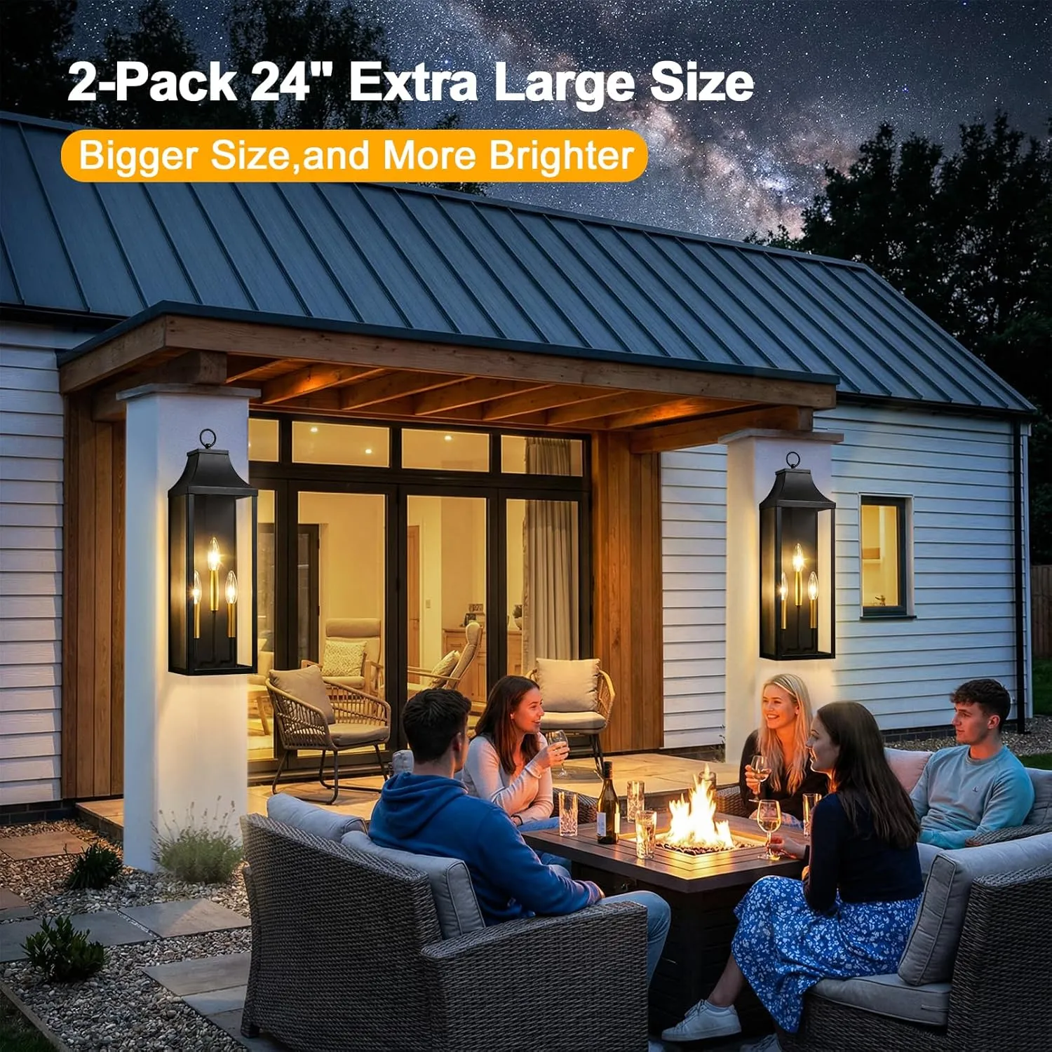 0926-BIG-2PUS B08057P 2-Pack 24" Large Outdoor Wall Lights,E12 Black Exterior Light Fixture Wall Mount, Farmhouse Porch Lights Outdoor Wall Lantern with Clear Glass, Waterproof Outside Sconce Lights for House Garage - Image 8