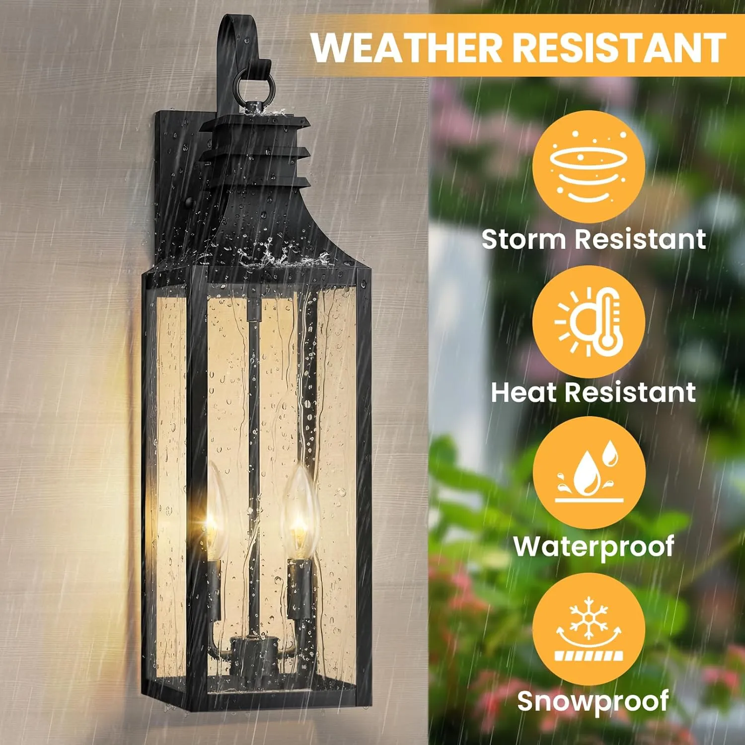 B0920-M-2P-BUS B06166P 22" Large Outdoor Wall Lights, 2-Pack Black Porch Lights with Clear Glass, Waterproof Exterior Lighting Fixtures, E12 Socket Modern Farmhouse Wall Sconces Lantern for House Garage, Aluminum Frame - Image 4