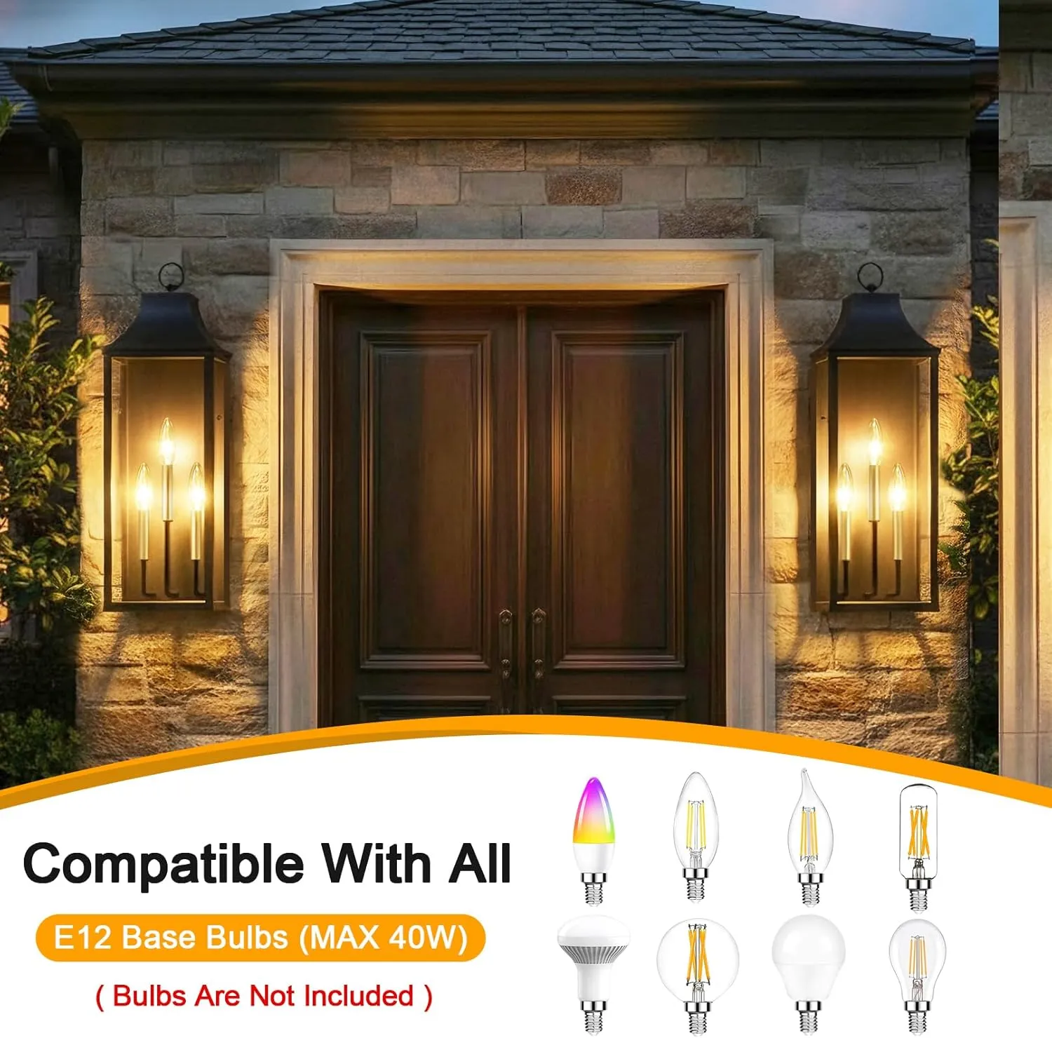 0926-BIG-2PUS B08057P 2-Pack 24" Large Outdoor Wall Lights,E12 Black Exterior Light Fixture Wall Mount, Farmhouse Porch Lights Outdoor Wall Lantern with Clear Glass, Waterproof Outside Sconce Lights for House Garage - Image 3