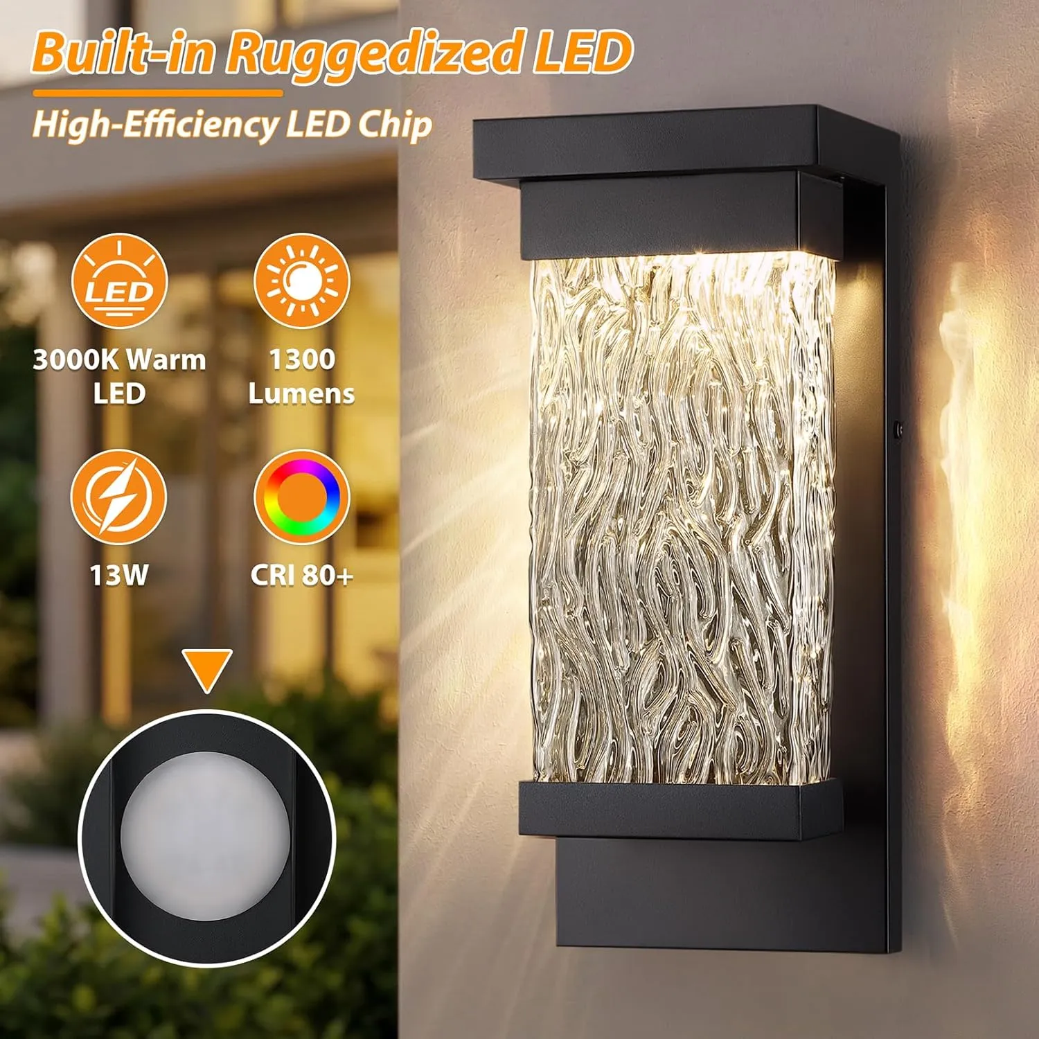 B06174L 2 Pack LED Outdoor Wall Lights, 15" Exterior Lighting Fixtures with Attractive Glass, Large Modern Outside Light, Matte Black Outdoor Sconces Lights Porch for House, Front Door, Garage - Image 3