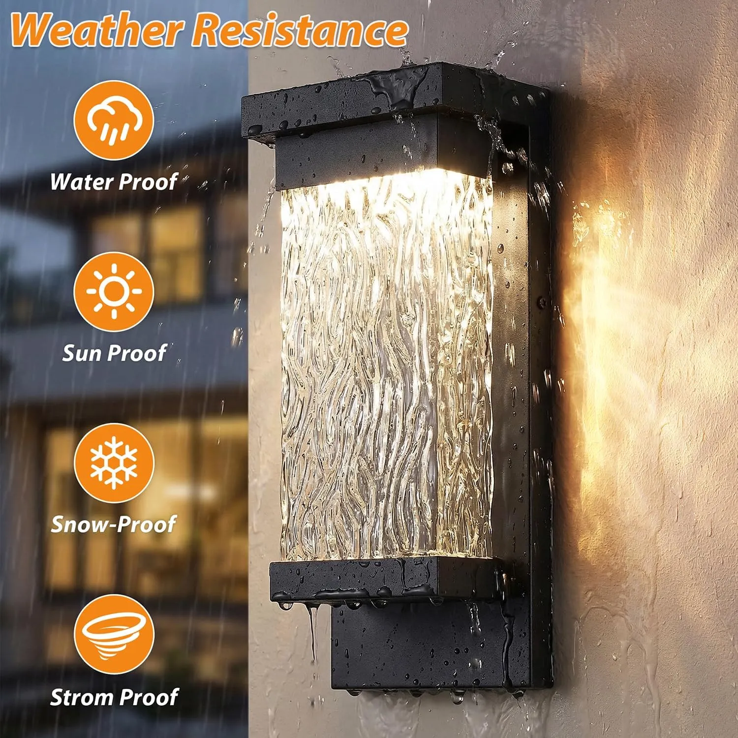 B06174L 2 Pack LED Outdoor Wall Lights, 15" Exterior Lighting Fixtures with Attractive Glass, Large Modern Outside Light, Matte Black Outdoor Sconces Lights Porch for House, Front Door, Garage - Image 2